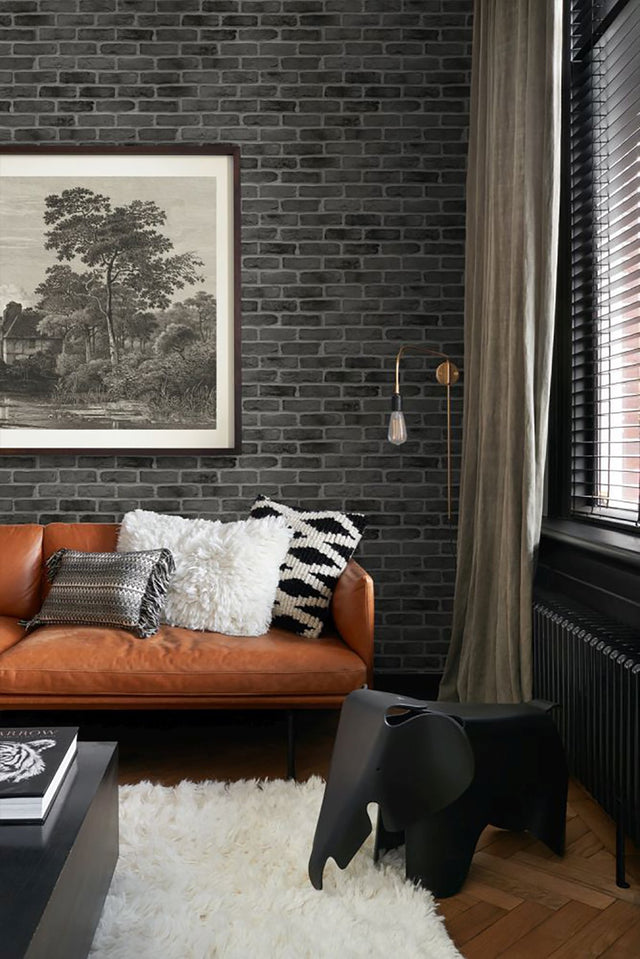 Burnham Black Brick Wall Wallpaper, Graphic Modern Style - ESTA Home DD139138