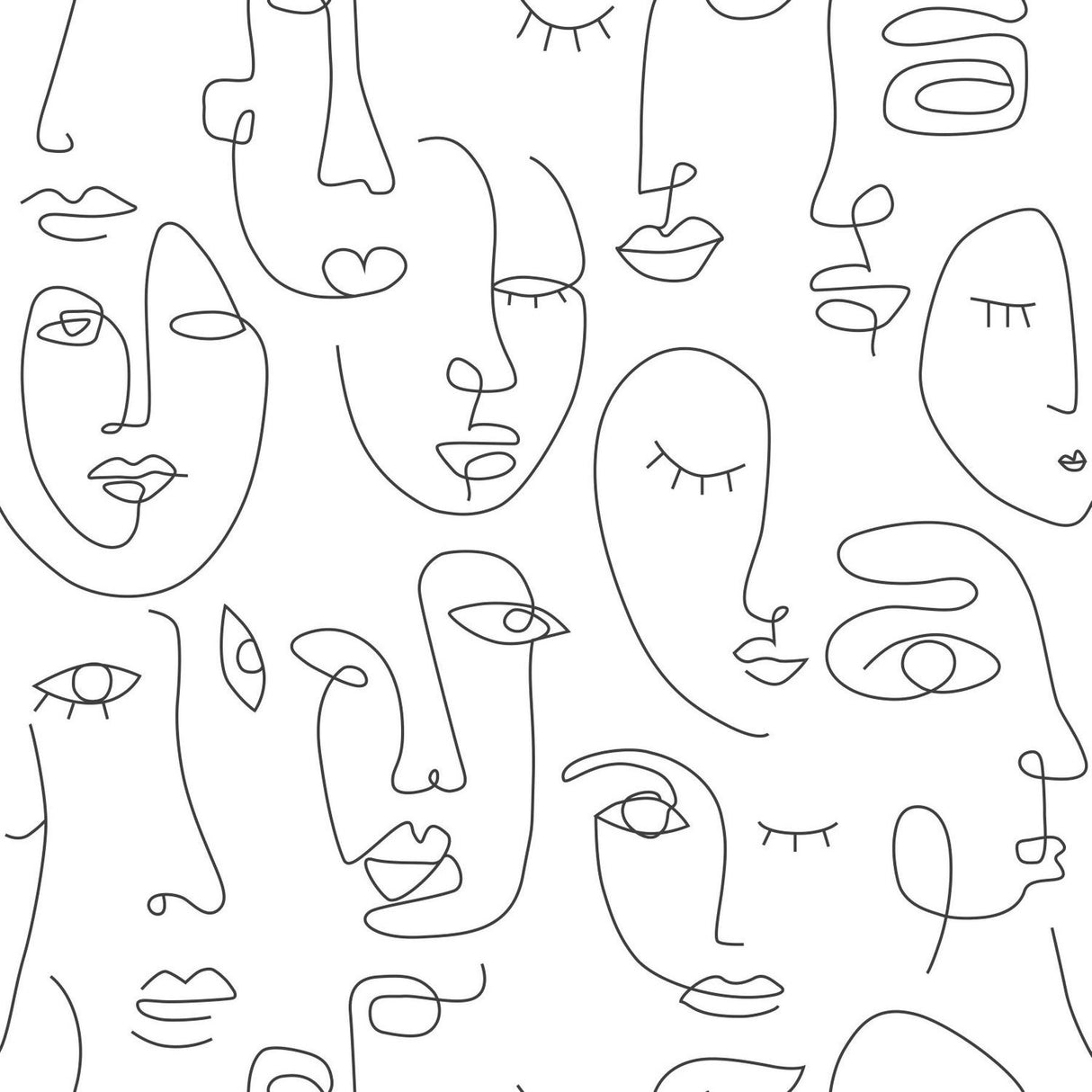 Sharona White Line Art Faces Wallpaper with Abstract Line-Drawing Faces - ESTA Home DD139145