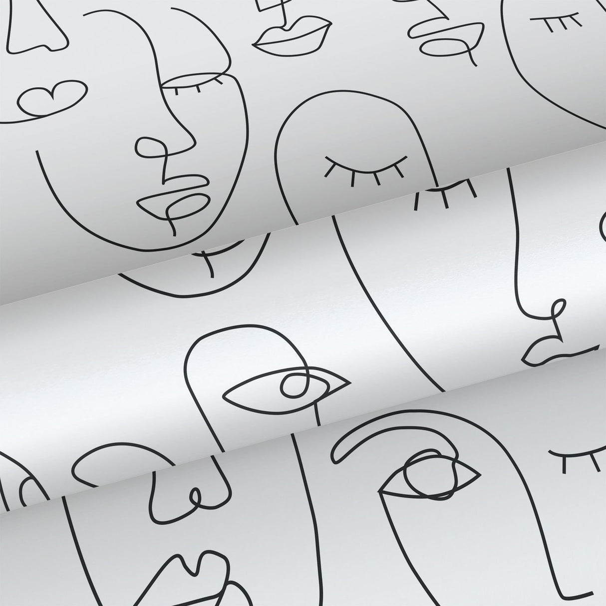Sharona White Line Art Faces Wallpaper with Abstract Line-Drawing Faces - ESTA Home DD139145
