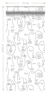 Sharona White Line Art Faces Wallpaper with Abstract Line-Drawing Faces - ESTA Home DD139145