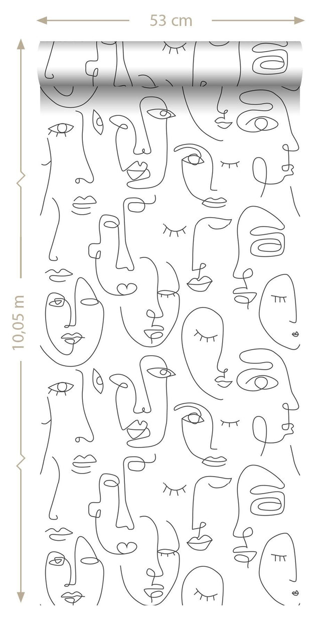 Sharona White Line Art Faces Wallpaper with Abstract Line-Drawing Faces - ESTA Home DD139145