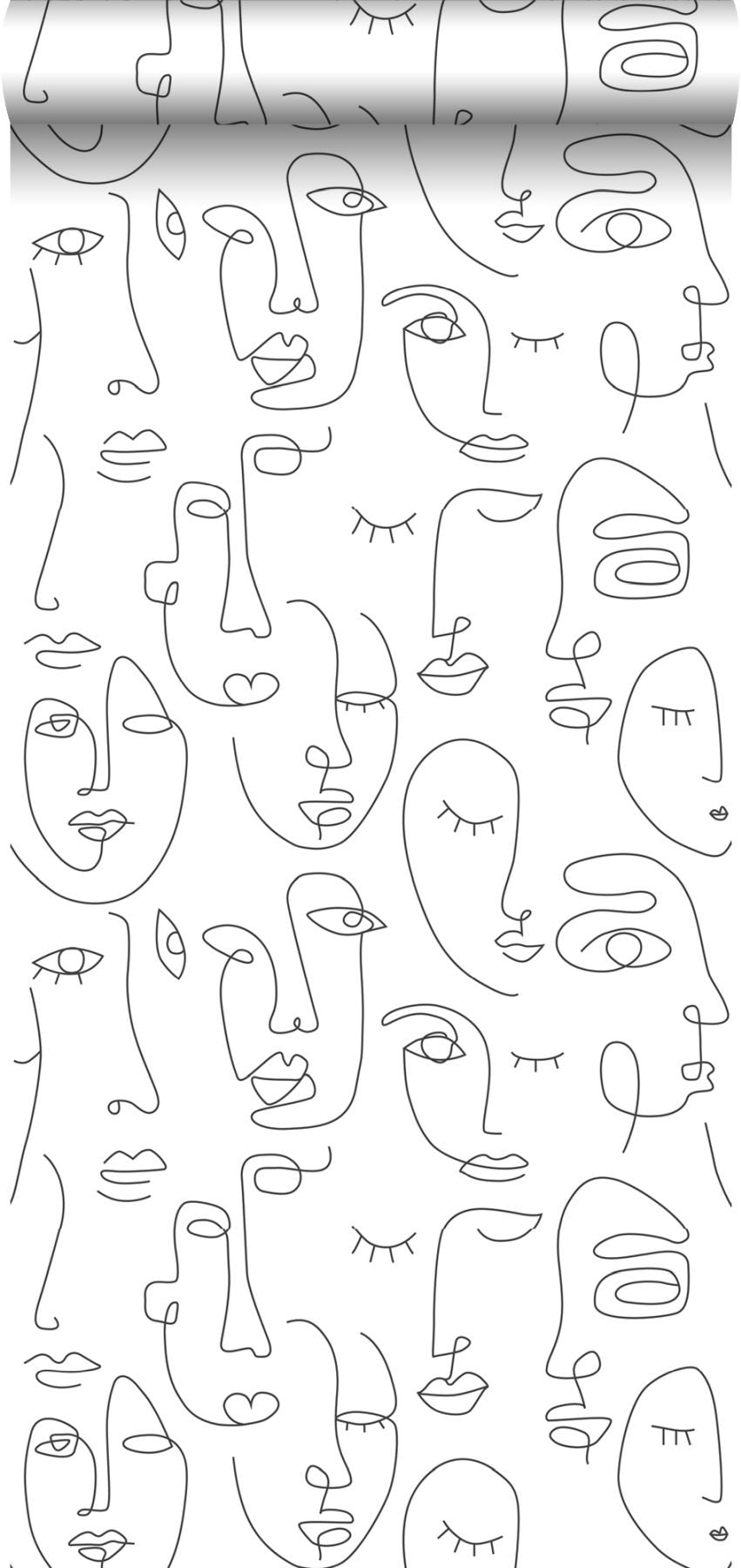 Sharona White Line Art Faces Wallpaper with Abstract Line-Drawing Faces - ESTA Home DD139145