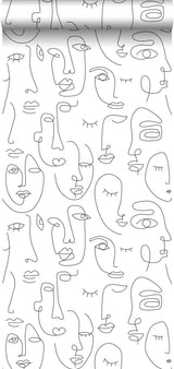 Sharona White Line Art Faces Wallpaper with Abstract Line-Drawing Faces - ESTA Home DD139145