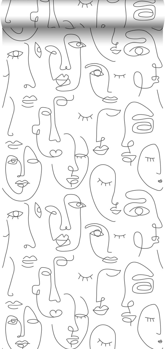 Sharona White Line Art Faces Wallpaper with Abstract Line-Drawing Faces - ESTA Home DD139145