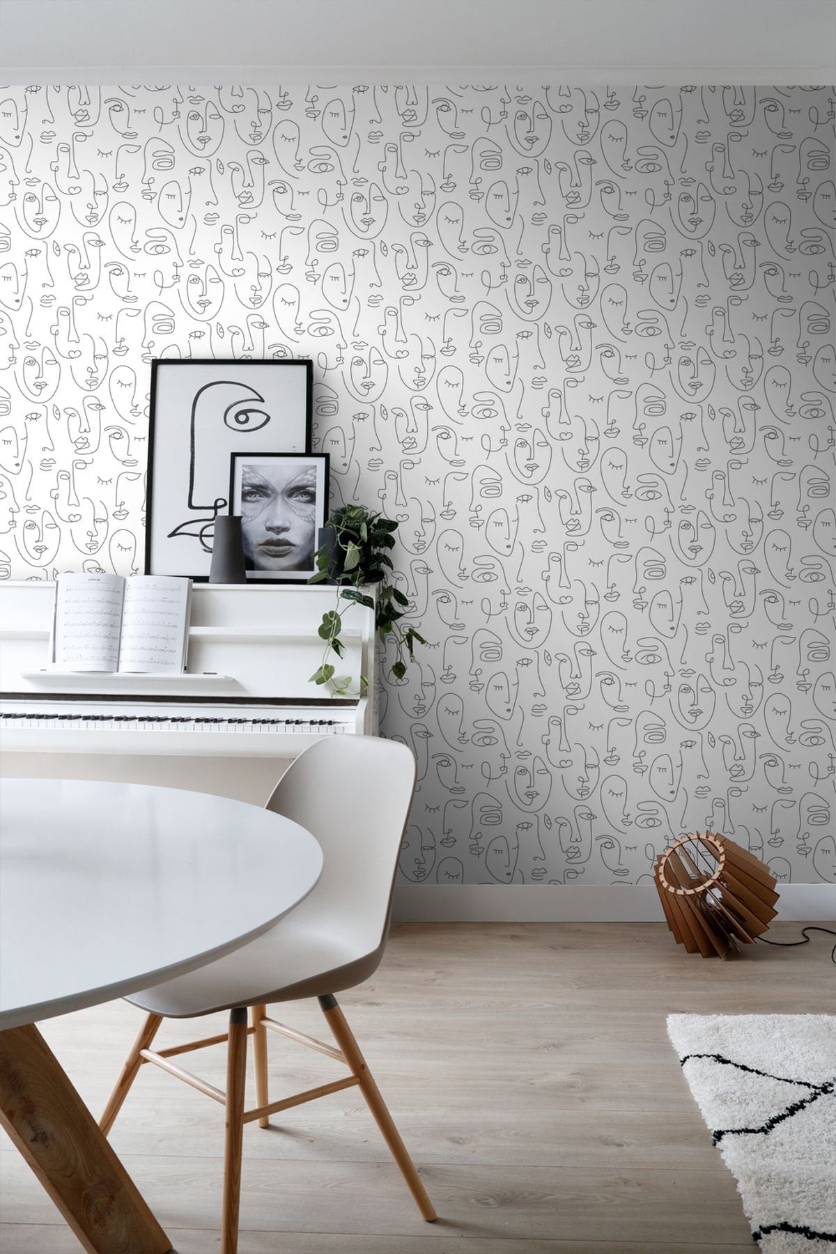 Sharona White Line Art Faces Wallpaper with Abstract Line-Drawing Faces - ESTA Home DD139145
