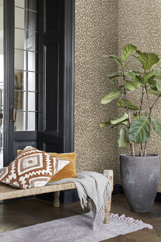 Cicely Brown Leopard Skin Wallpaper with Glam Faux Effects Animal Print - ESTA Home DD139152