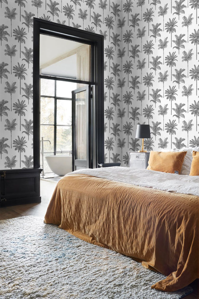 Taj Charcoal Palm Trees Wallpaper with Tropical Botanical Palm Motif - ESTA Home DD139162