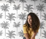 Taj Charcoal Palm Trees Wallpaper with Tropical Botanical Palm Motif - ESTA Home DD139162