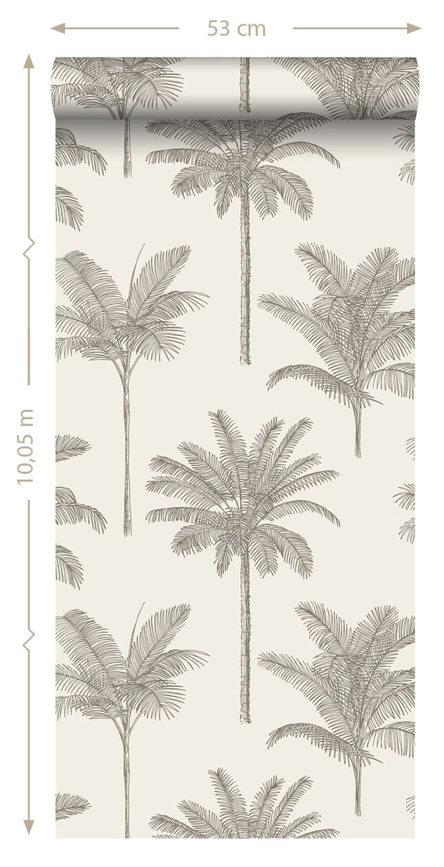 Taj Beige Palm Trees Wallpaper with Bohemian Botanical Trees Pattern - ESTA Home DD139163