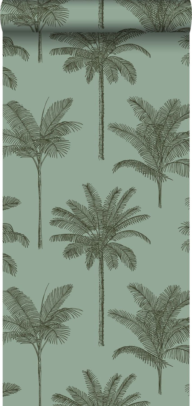 Taj Sage Palm Trees Wallpaper with Botanical Tropical Pattern - ESTA Home DD139165