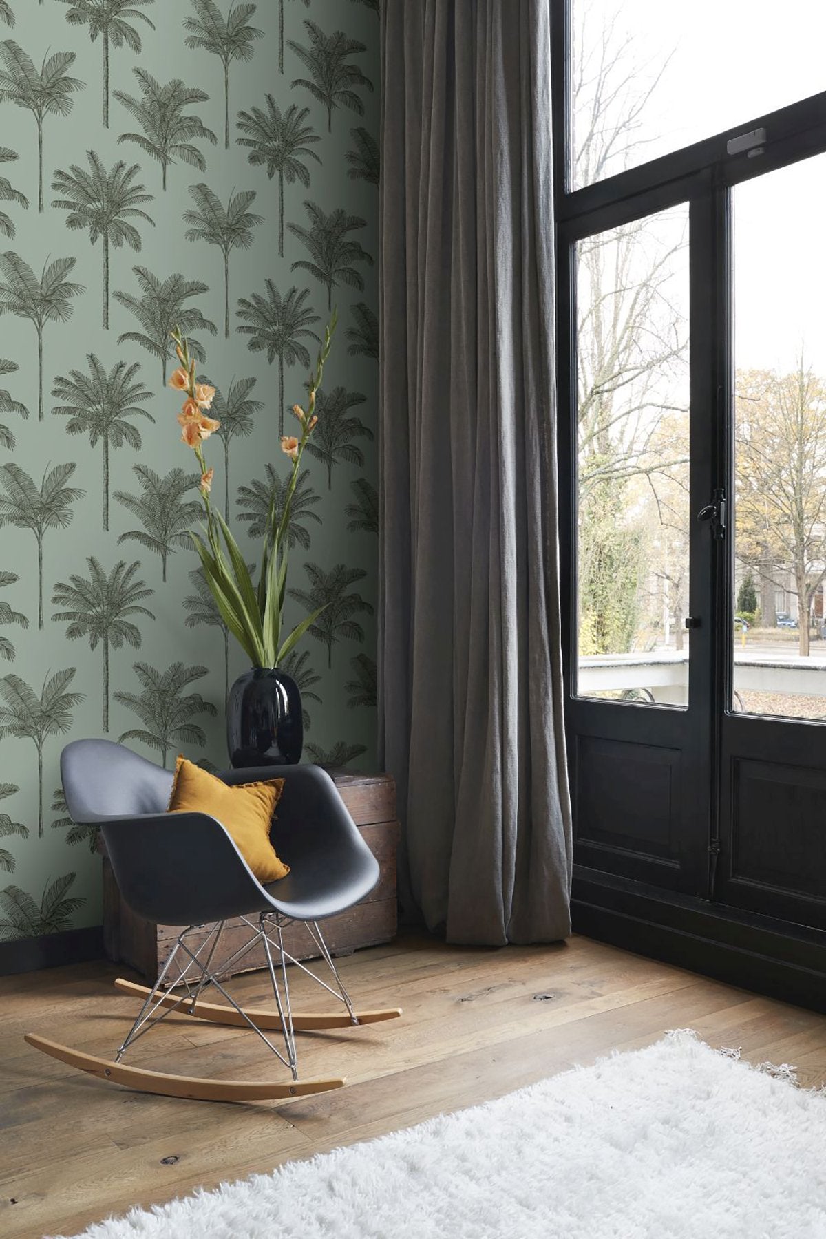 Taj Sage Palm Trees Wallpaper with Botanical Tropical Pattern - ESTA Home DD139165