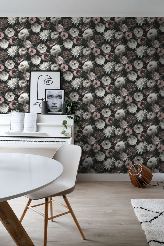 Contessa Blush Flowers Wallpaper with Glam Botanical Floral Pattern - ESTA Home DD139169