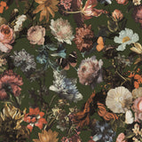 Zarinda Olive Flowers Wallpaper with Glam Butterfly Floral Motif - ESTA Home DD139170