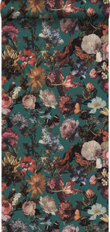 Zarinda Sea Green Flowers Wallpaper with Butterfly Floral Motif - ESTA Home DD139171
