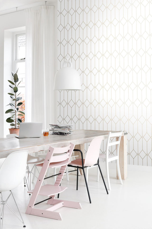 Trilliant White Art Deco Geometric Metallic Wallpaper - ESTA Home DD139223