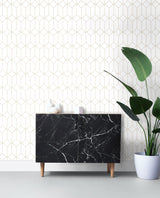 Trilliant White Art Deco Geometric Metallic Wallpaper - ESTA Home DD139223