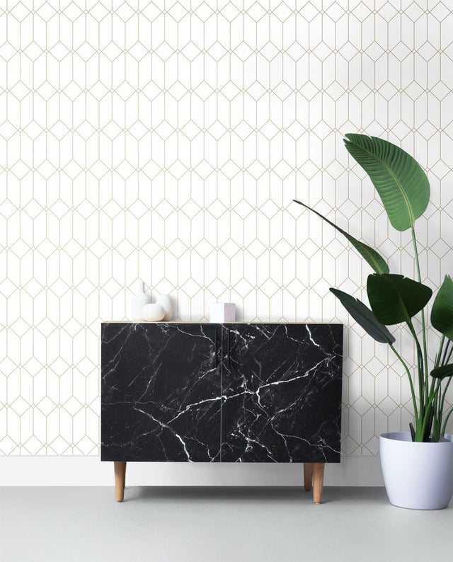 Trilliant White Art Deco Geometric Metallic Wallpaper - ESTA Home DD139223