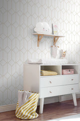 Trilliant White Art Deco Geometric Metallic Wallpaper - ESTA Home DD139223