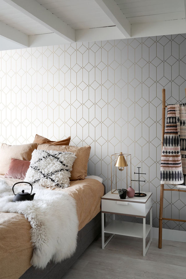 Trilliant White Art Deco Geometric Metallic Wallpaper - ESTA Home DD139223