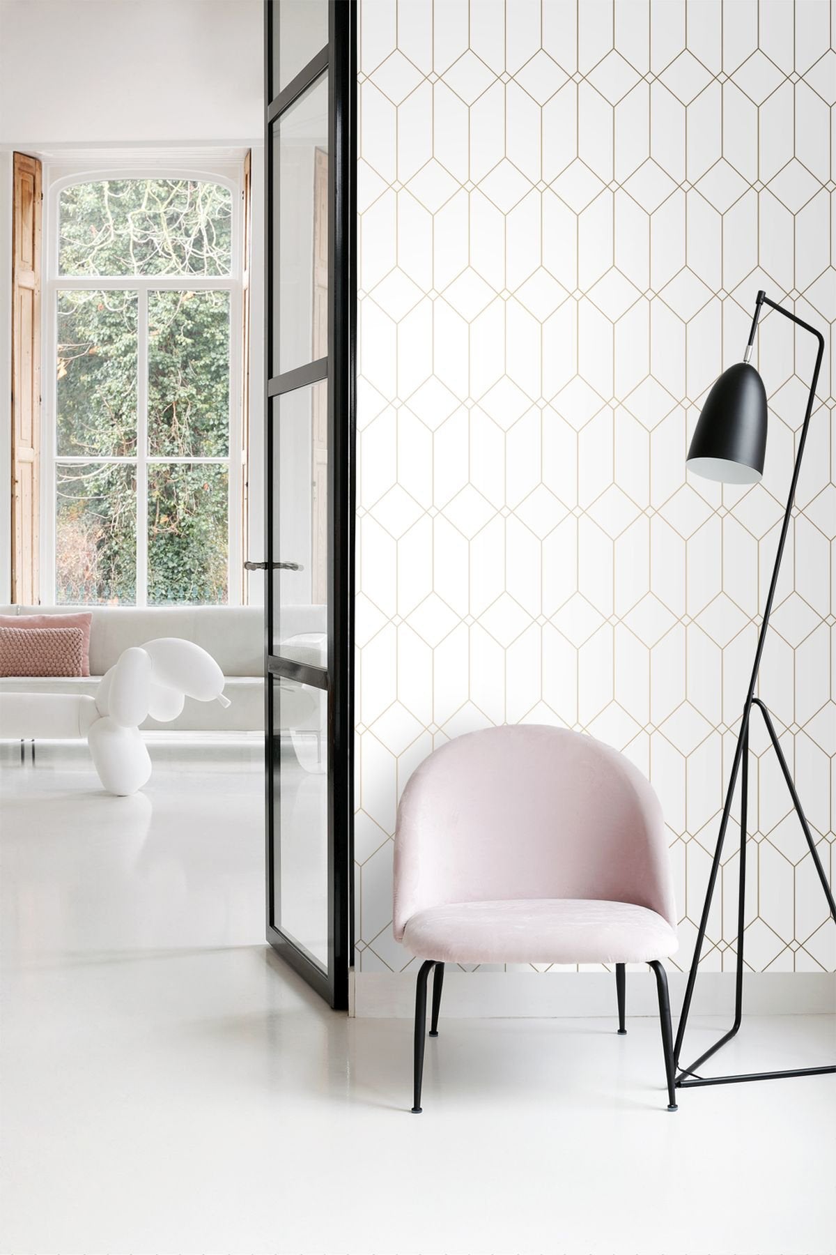 Trilliant White Art Deco Geometric Metallic Wallpaper - ESTA Home DD139223