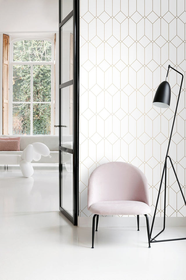 Trilliant White Art Deco Geometric Metallic Wallpaper - ESTA Home DD139223