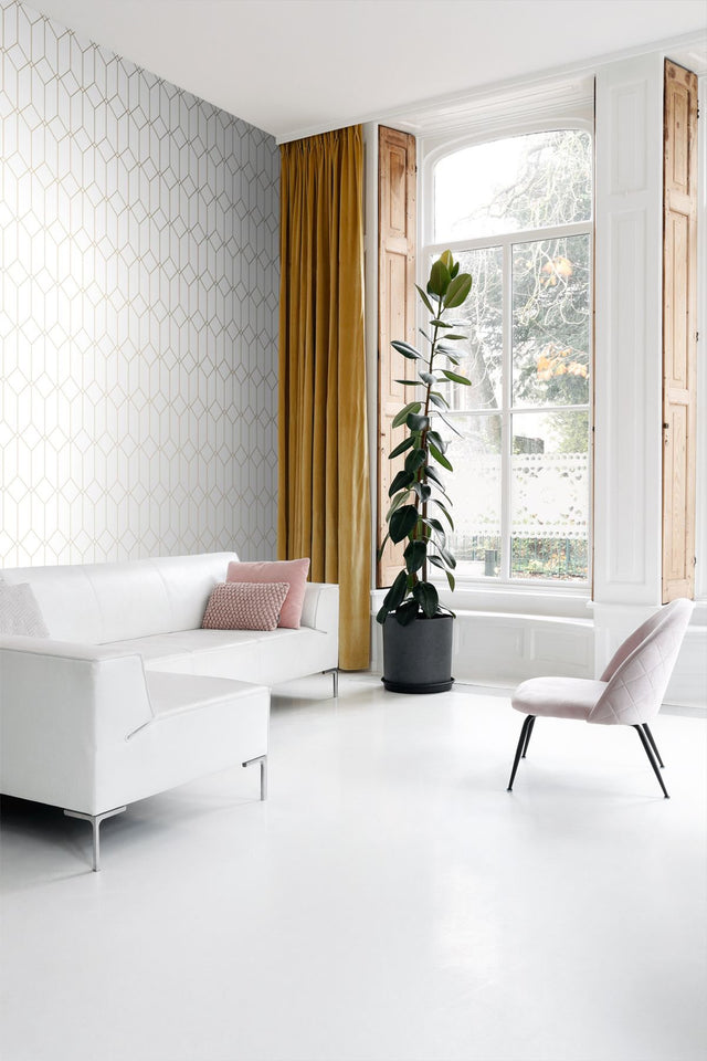 Trilliant White Art Deco Geometric Metallic Wallpaper - ESTA Home DD139223