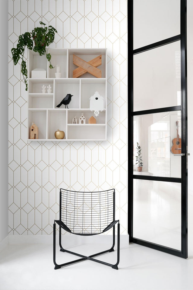 Trilliant White Art Deco Geometric Metallic Wallpaper - ESTA Home DD139223