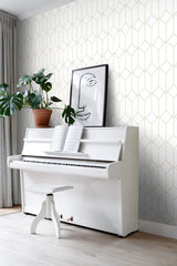 Trilliant White Art Deco Geometric Metallic Wallpaper - ESTA Home DD139223