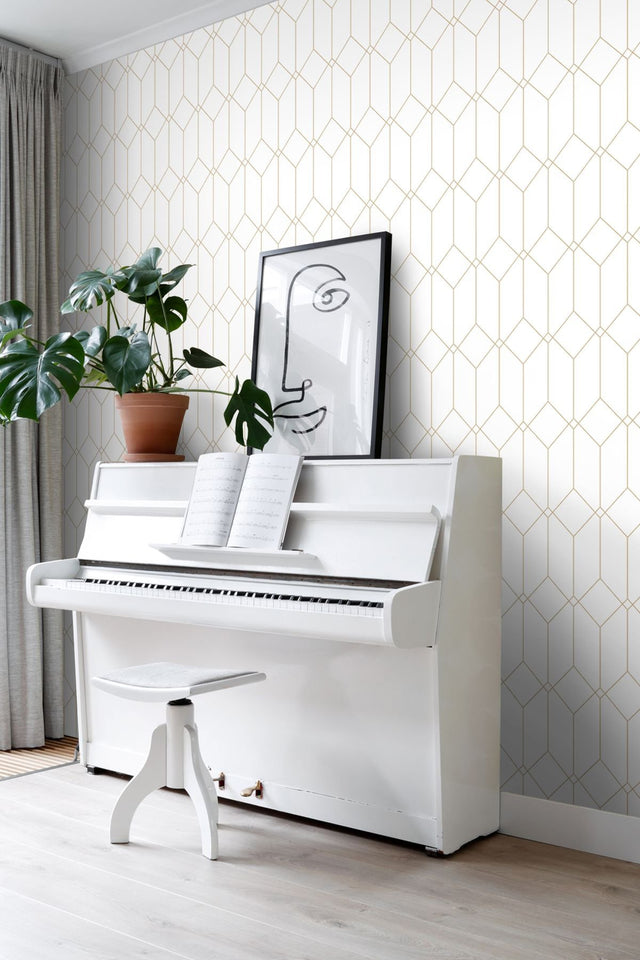 Trilliant White Art Deco Geometric Metallic Wallpaper - ESTA Home DD139223