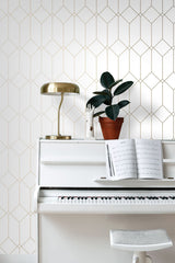 Trilliant White Art Deco Geometric Metallic Wallpaper - ESTA Home DD139223