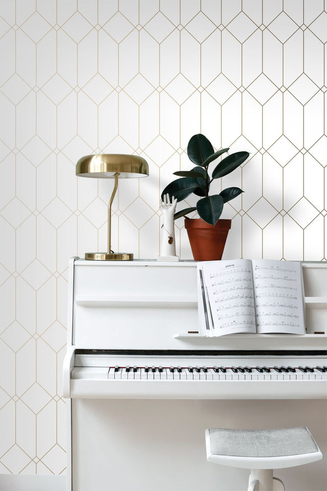 Trilliant White Art Deco Geometric Metallic Wallpaper - ESTA Home DD139223