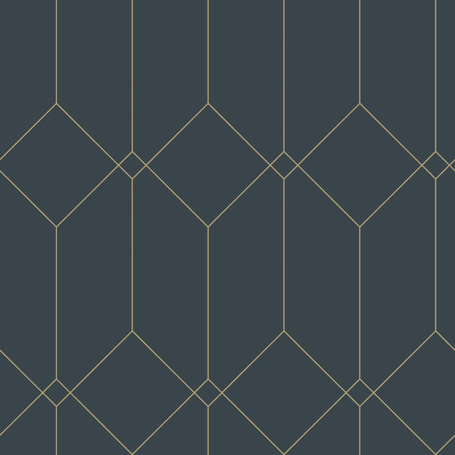 Trilliant Dark Blue Art Deco Geometric Metallic Wallpaper - ESTA Home DD139225