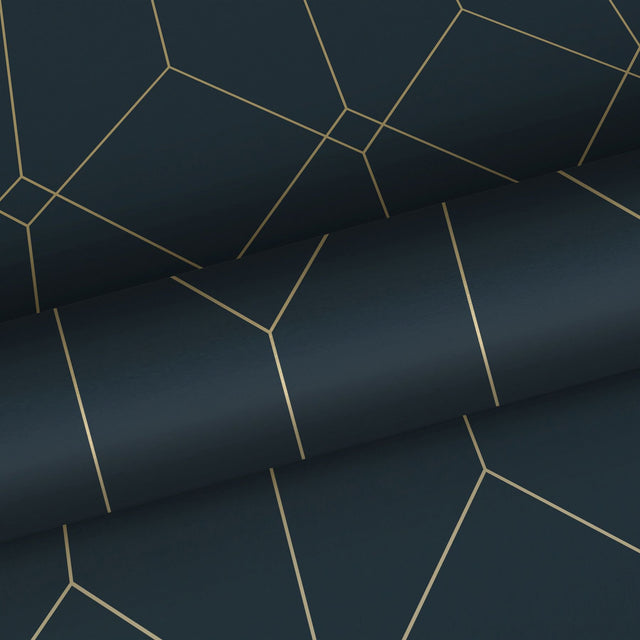 Trilliant Dark Blue Art Deco Geometric Metallic Wallpaper - ESTA Home DD139225