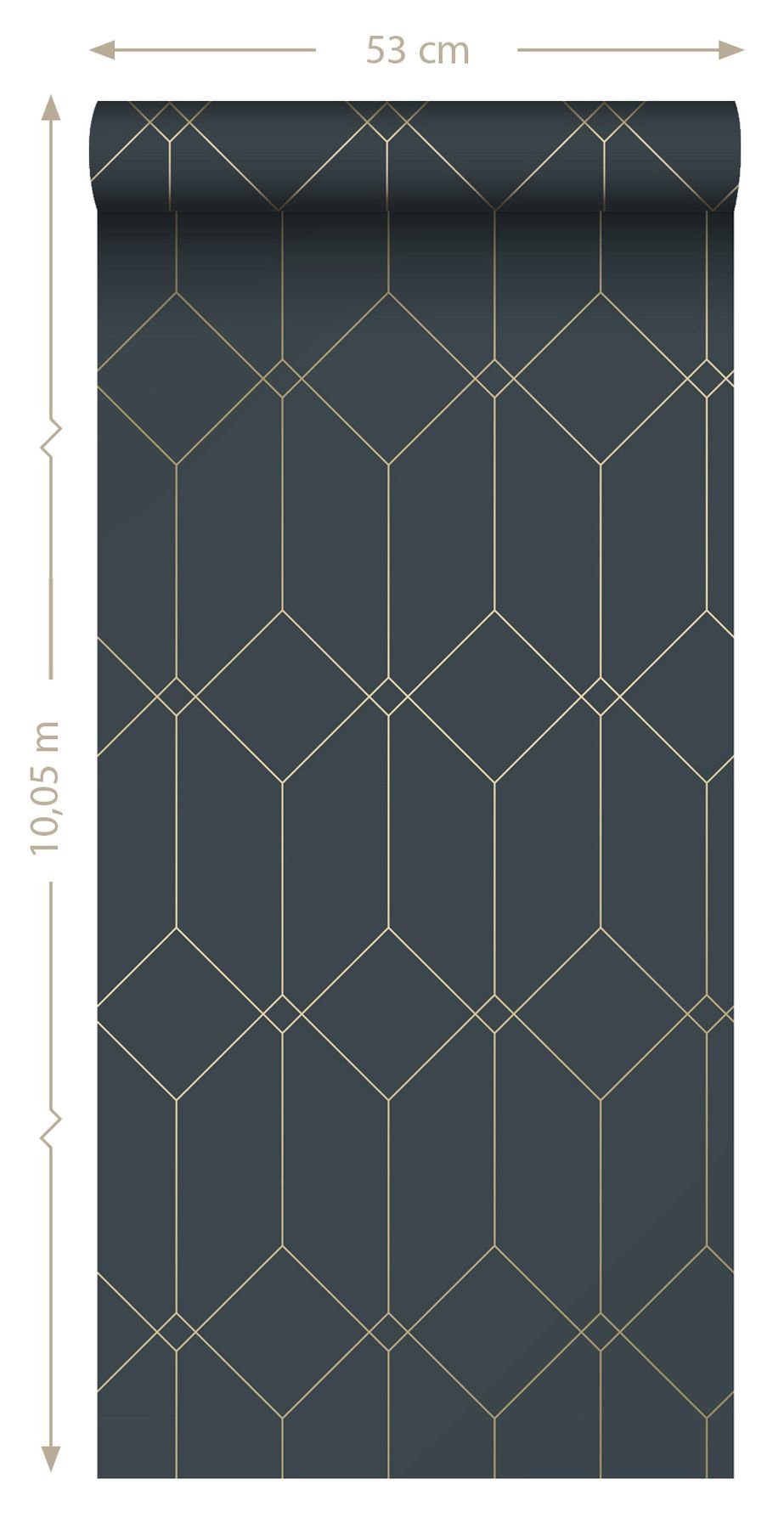 Trilliant Dark Blue Art Deco Geometric Metallic Wallpaper - ESTA Home DD139225