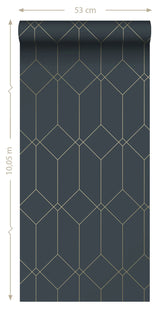 Trilliant Dark Blue Art Deco Geometric Metallic Wallpaper - ESTA Home DD139225