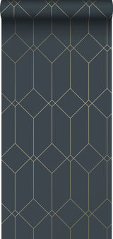Trilliant Dark Blue Art Deco Geometric Metallic Wallpaper - ESTA Home DD139225