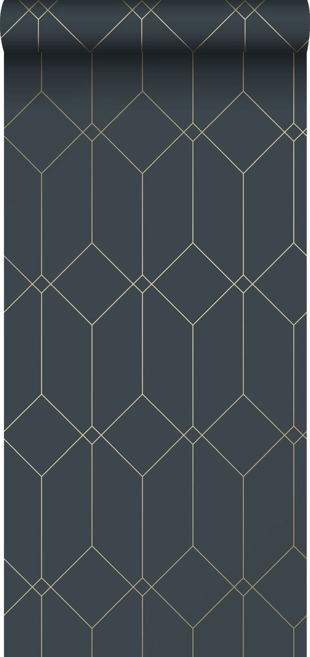 Trilliant Dark Blue Art Deco Geometric Metallic Wallpaper - ESTA Home DD139225