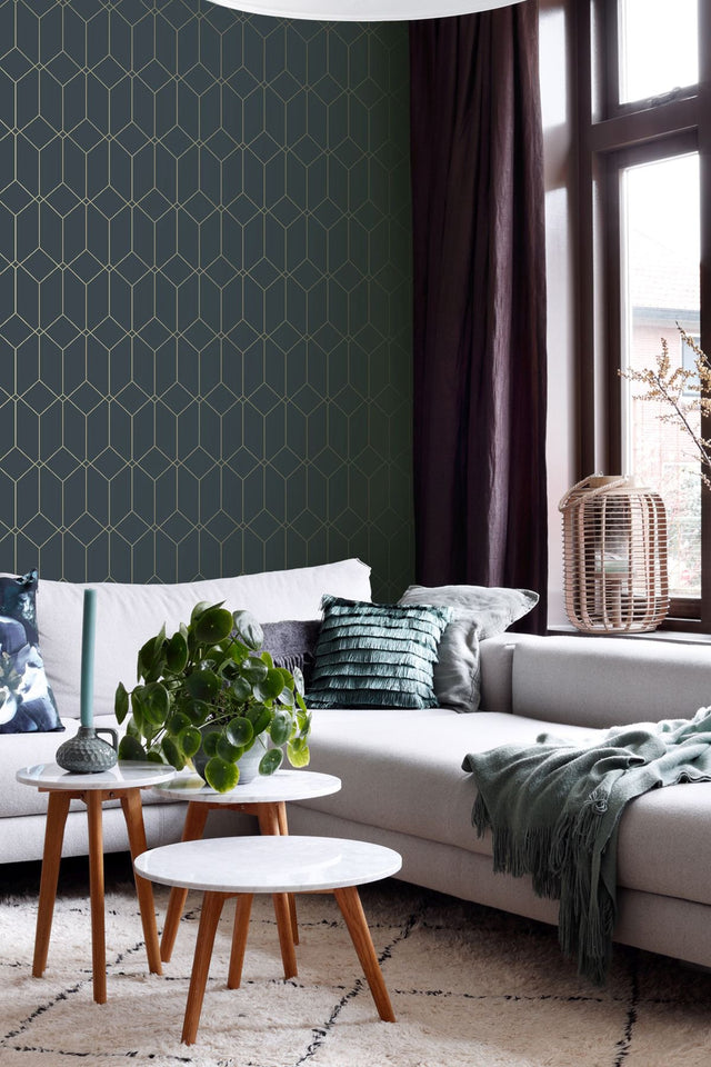 Trilliant Dark Blue Art Deco Geometric Metallic Wallpaper - ESTA Home DD139225