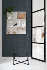 Trilliant Dark Blue Art Deco Geometric Metallic Wallpaper - ESTA Home DD139225