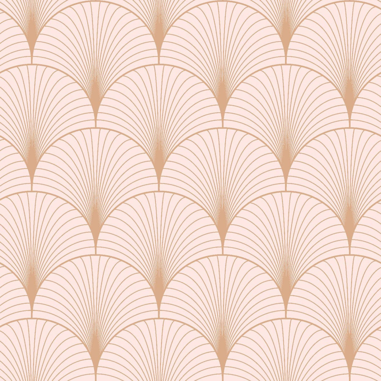 Lempicka Pink Art Deco Motif Wallpaper with Metallic Rose Gold Scalloped Geometric Pattern - ESTA Home DD139229
