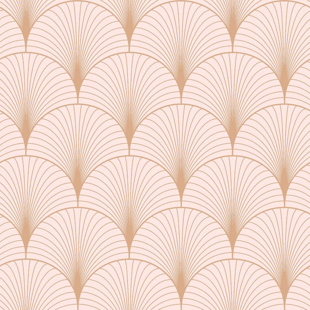 Lempicka Pink Art Deco Motif Wallpaper with Metallic Rose Gold Scalloped Geometric Pattern - ESTA Home DD139229