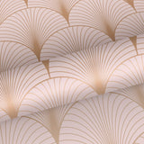 Lempicka Pink Art Deco Motif Wallpaper with Metallic Rose Gold Scalloped Geometric Pattern - ESTA Home DD139229