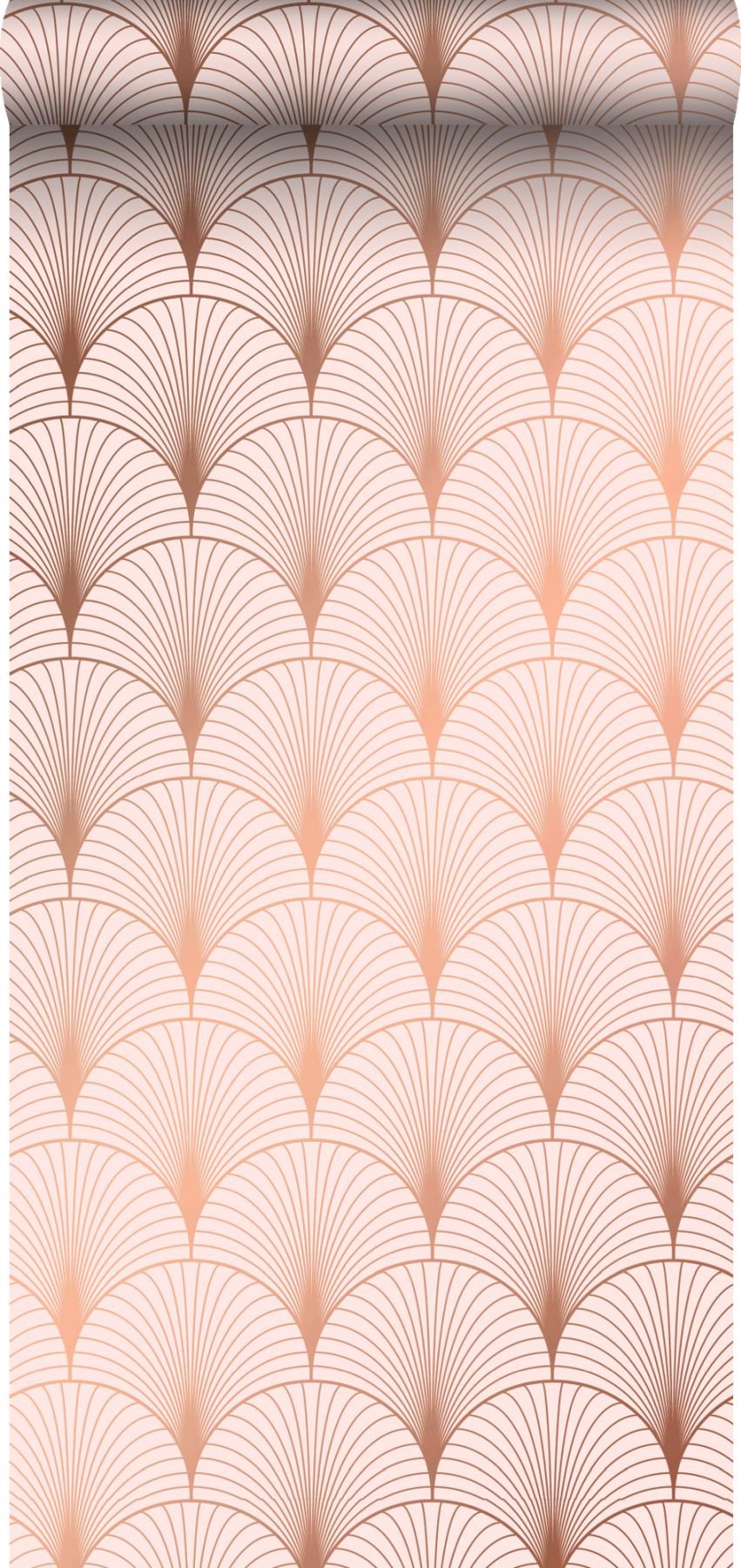 Lempicka Pink Art Deco Motif Wallpaper with Metallic Rose Gold Scalloped Geometric Pattern - ESTA Home DD139229
