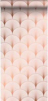 Lempicka Pink Art Deco Motif Wallpaper with Metallic Rose Gold Scalloped Geometric Pattern - ESTA Home DD139229