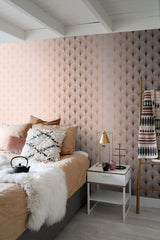 Lempicka Pink Art Deco Motif Wallpaper with Metallic Rose Gold Scalloped Geometric Pattern - ESTA Home DD139229