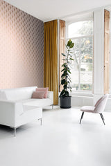 Lempicka Pink Art Deco Motif Wallpaper with Metallic Rose Gold Scalloped Geometric Pattern - ESTA Home DD139229