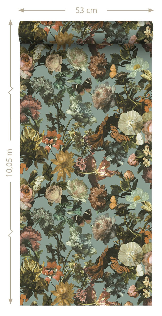 Zarinda Light Blue Flowers Wallpaper with Botanical Bohemian Motif - ESTA Home DD139292