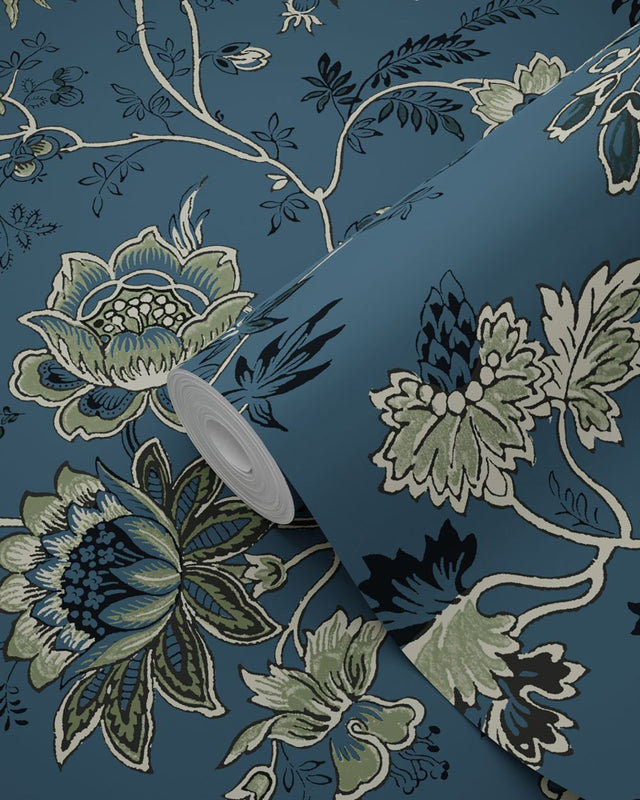 Juliet Blue Decorative Jacobean Wallpaper