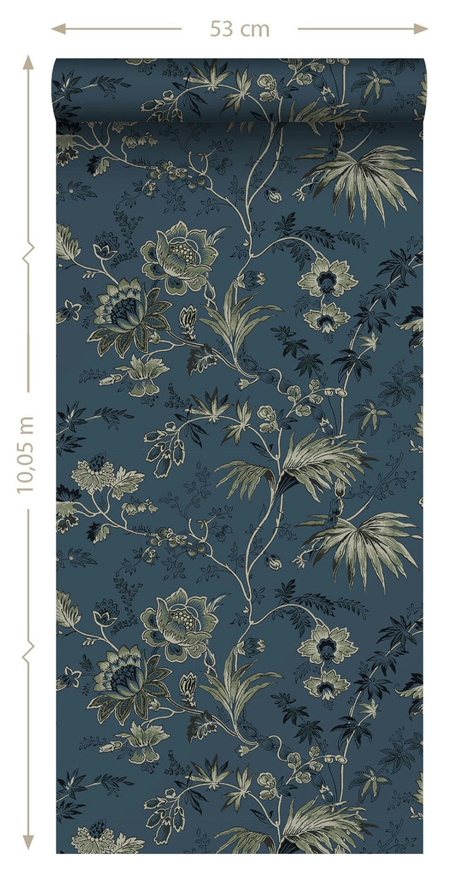 Juliet Blue Decorative Jacobean Wallpaper