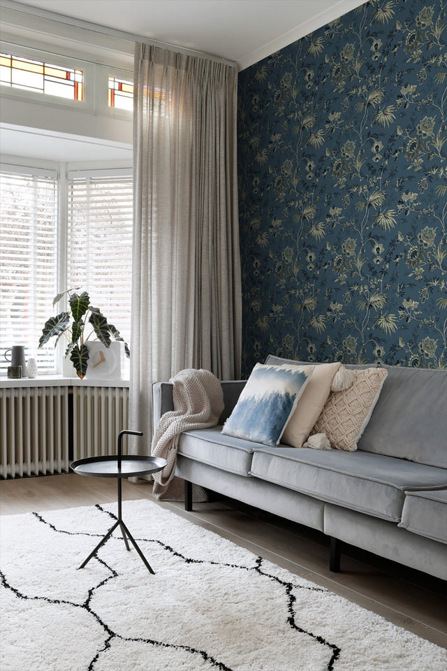Juliet Blue Decorative Jacobean Wallpaper